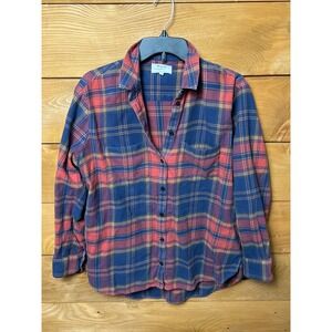 Madewell Men's Oversized Plaid Flannel Shirt Red Blue Tan Long Sleeve Cotton M
